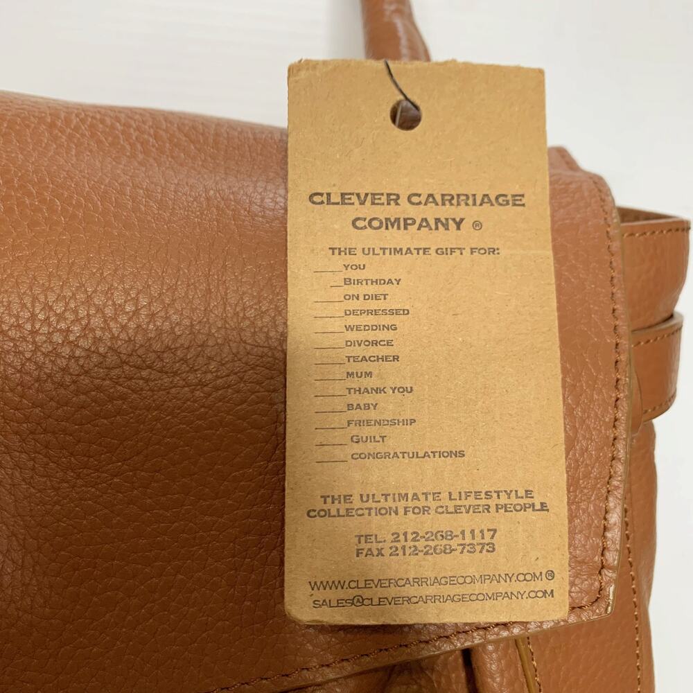 Clever Carriage Company Large Leather Tote Brown Shoulder Bag Gold Hardware - Picture 3 of 10